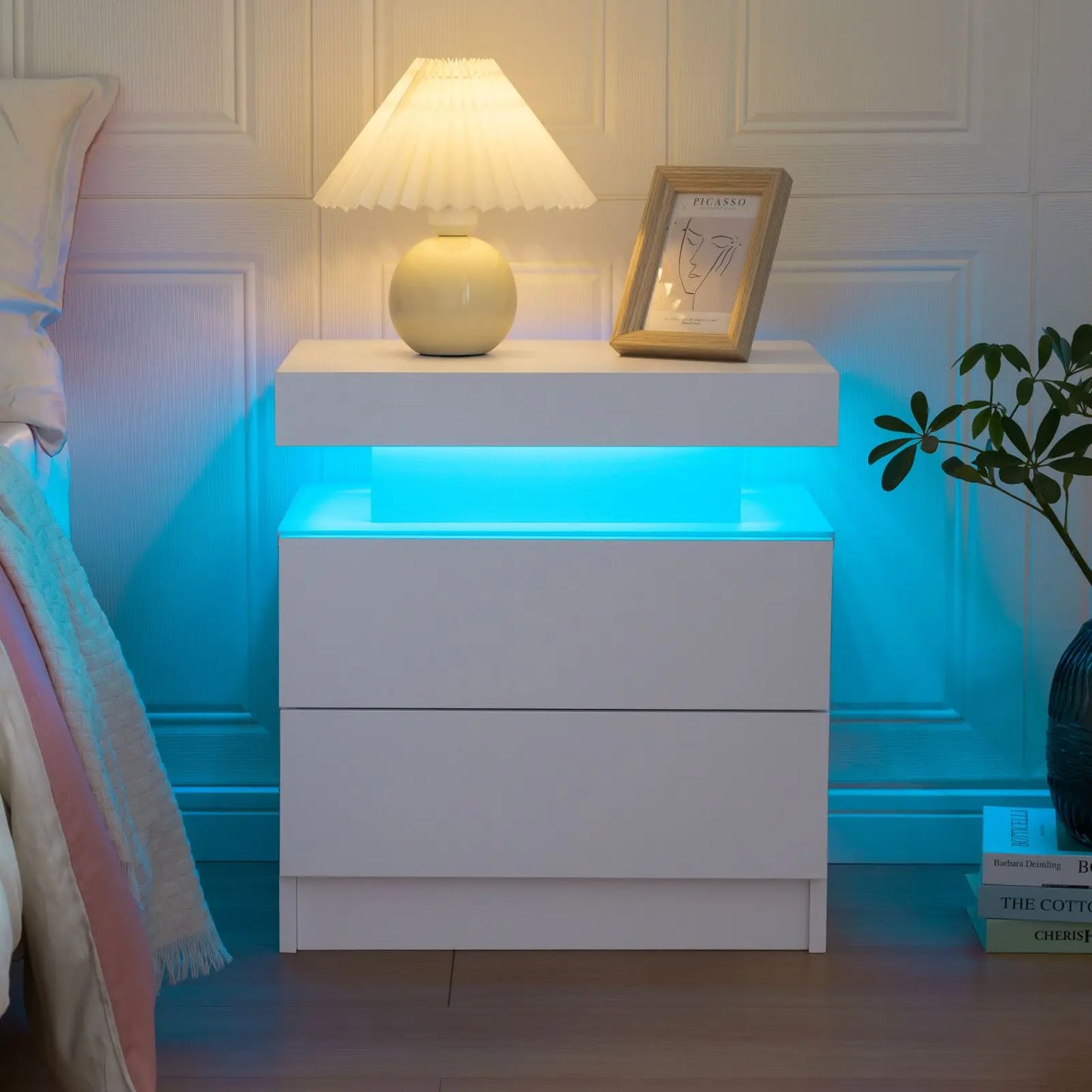 Cubehom Wooden Nightstand With Two Drawers And RGB Lighting Design