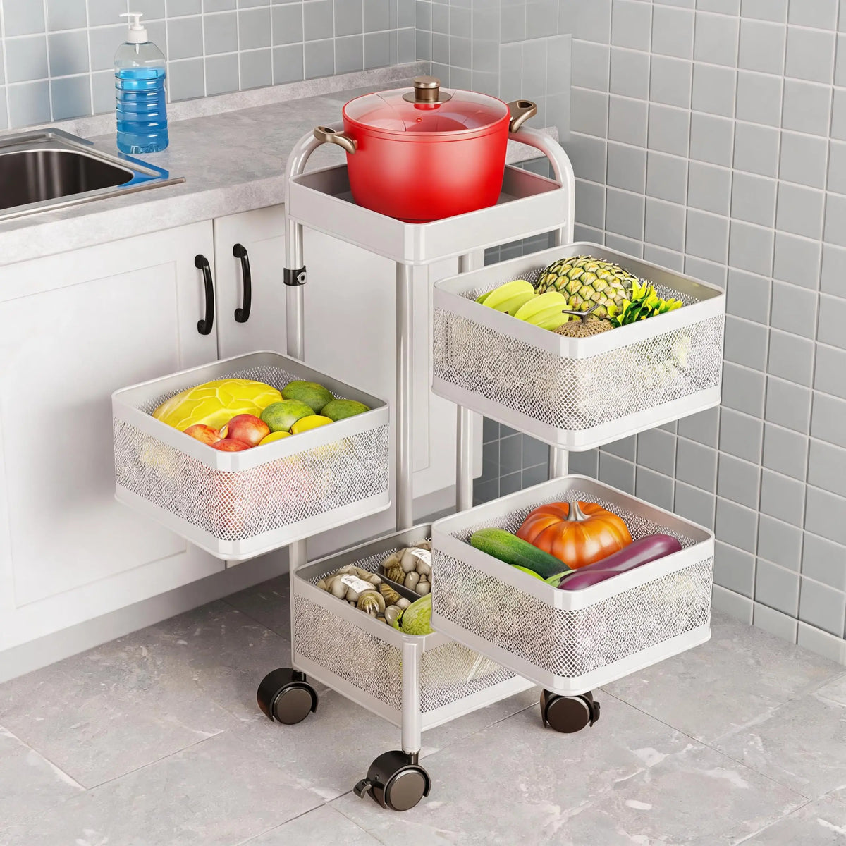 Studyset Adjustable Four Tier Rotating Kitchen Storage Cart