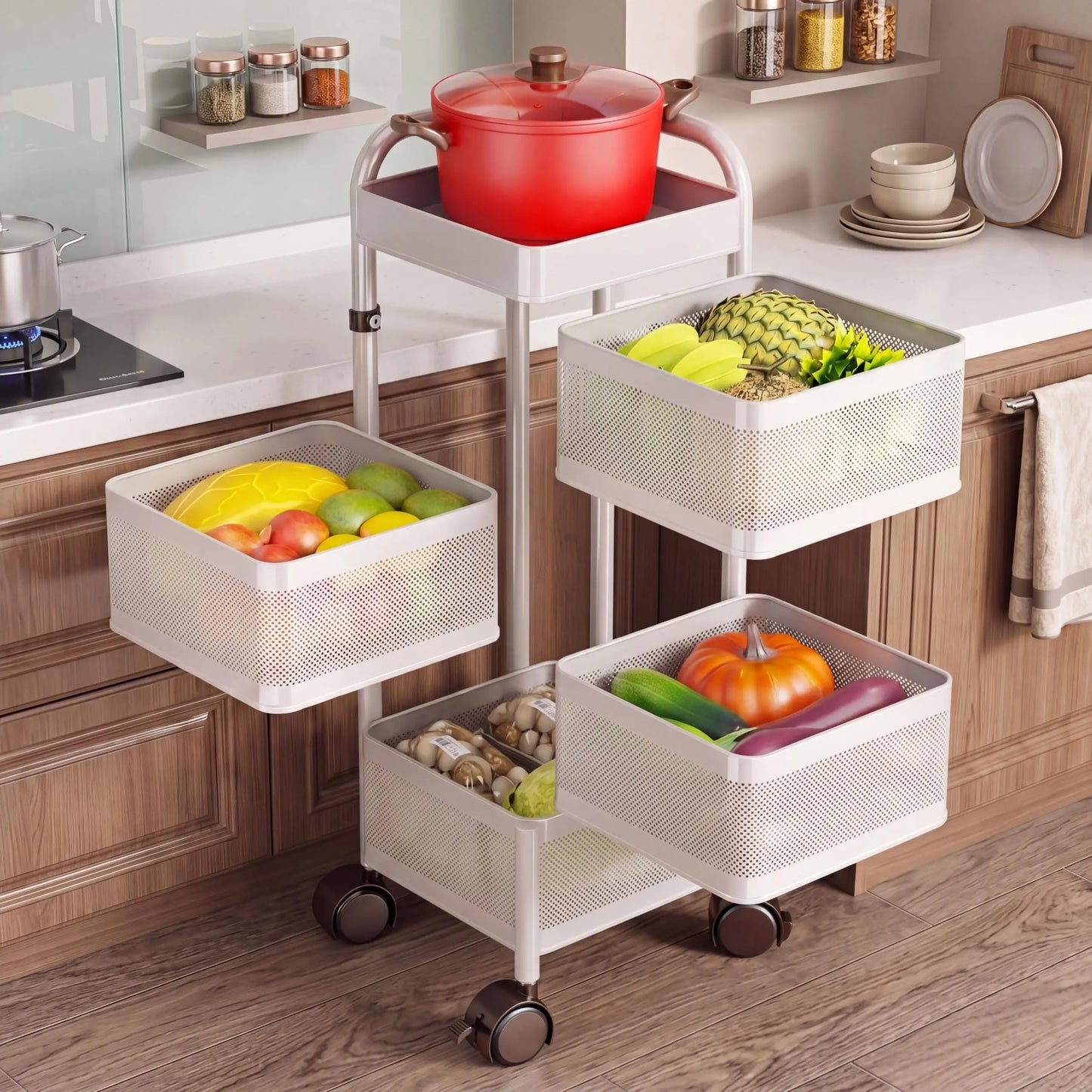 Studyset Adjustable Four Tier Rotating Kitchen Storage Cart