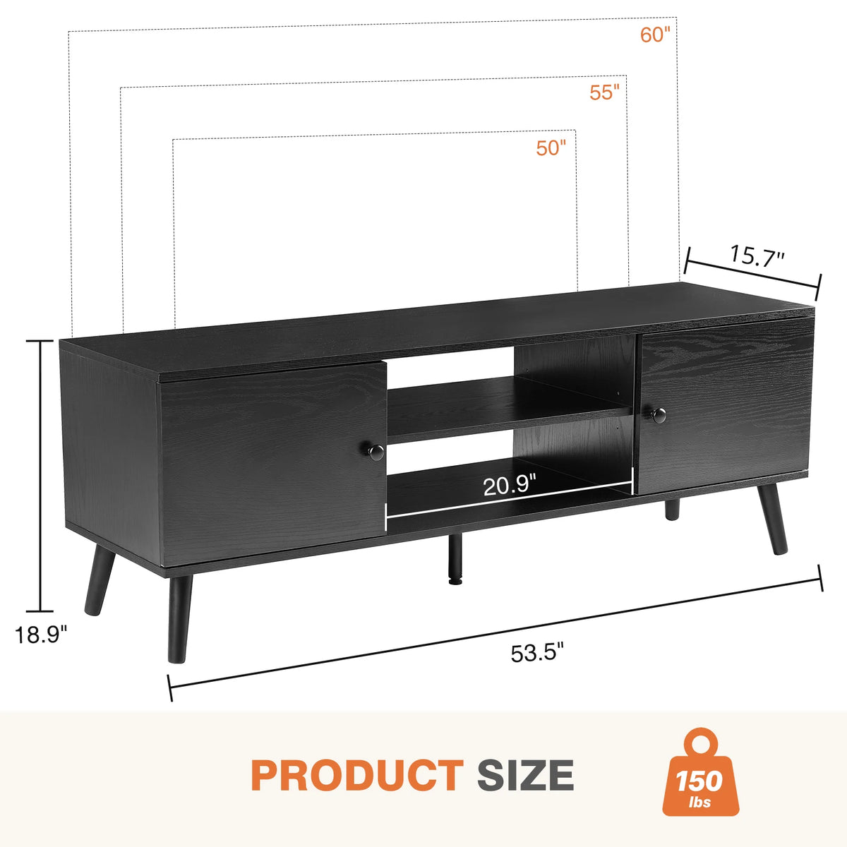 JHK Modern Wooden Fireplace TV Stand With Adjustable Shelves