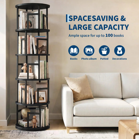 HiMISS 5 Tier Rotating Bookshelf Tower Corner Storage Shelf