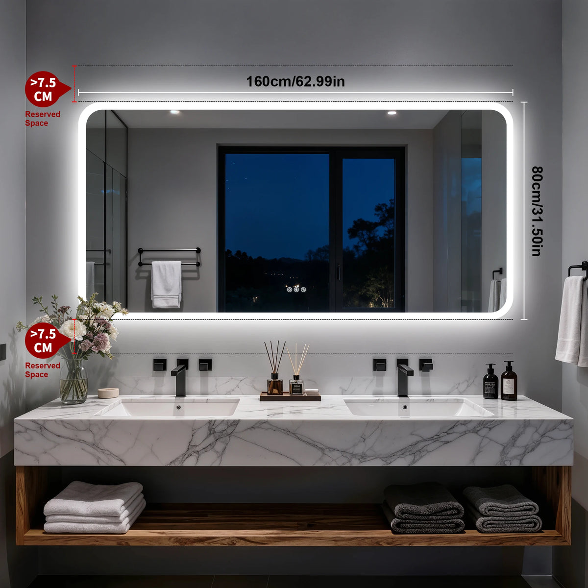 Smart LED Bathroom Mirror With Bluetooth Speakers And Dimmable Lighting