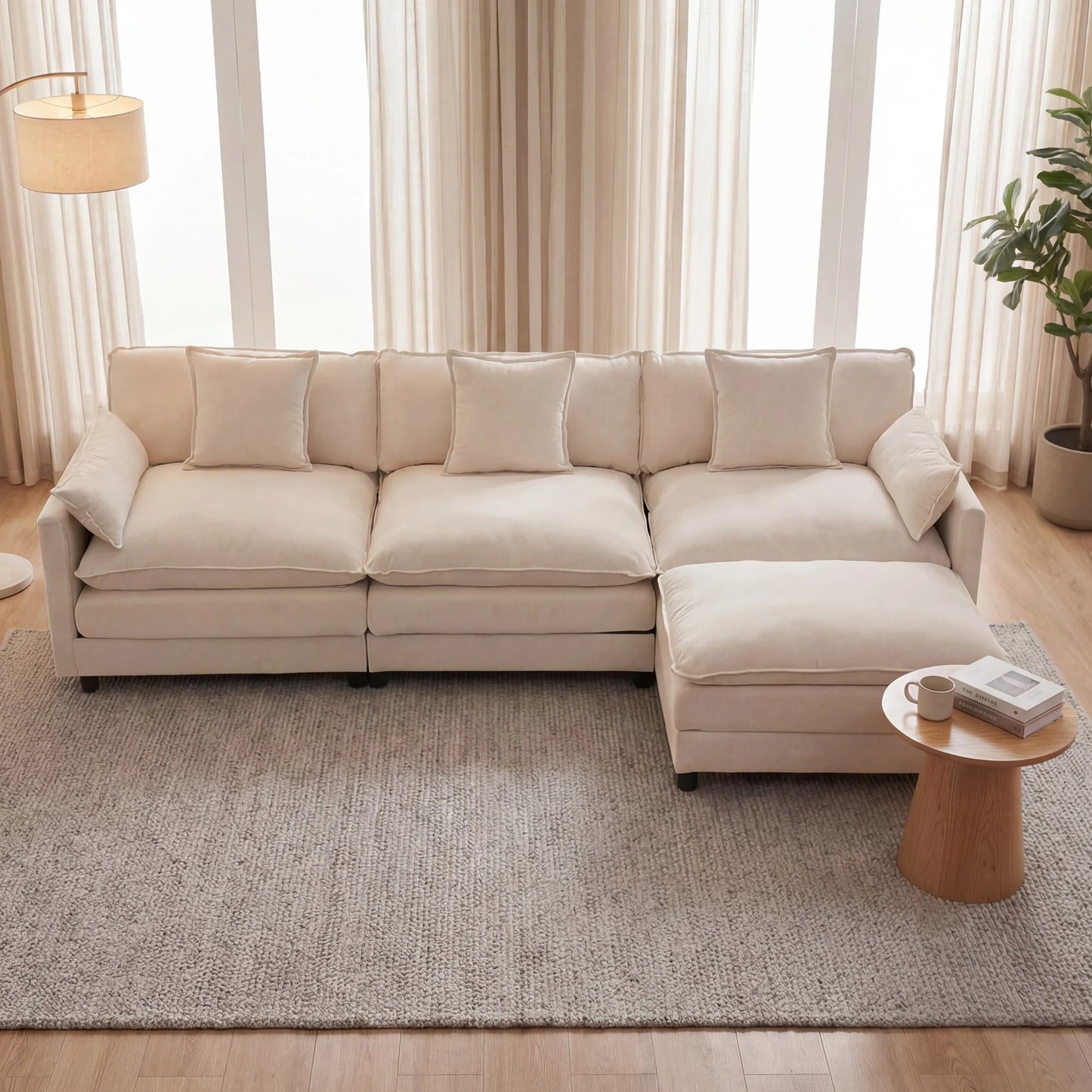 Redlife Modern L Shaped Sectional Sofa With Ottoman And Cushions