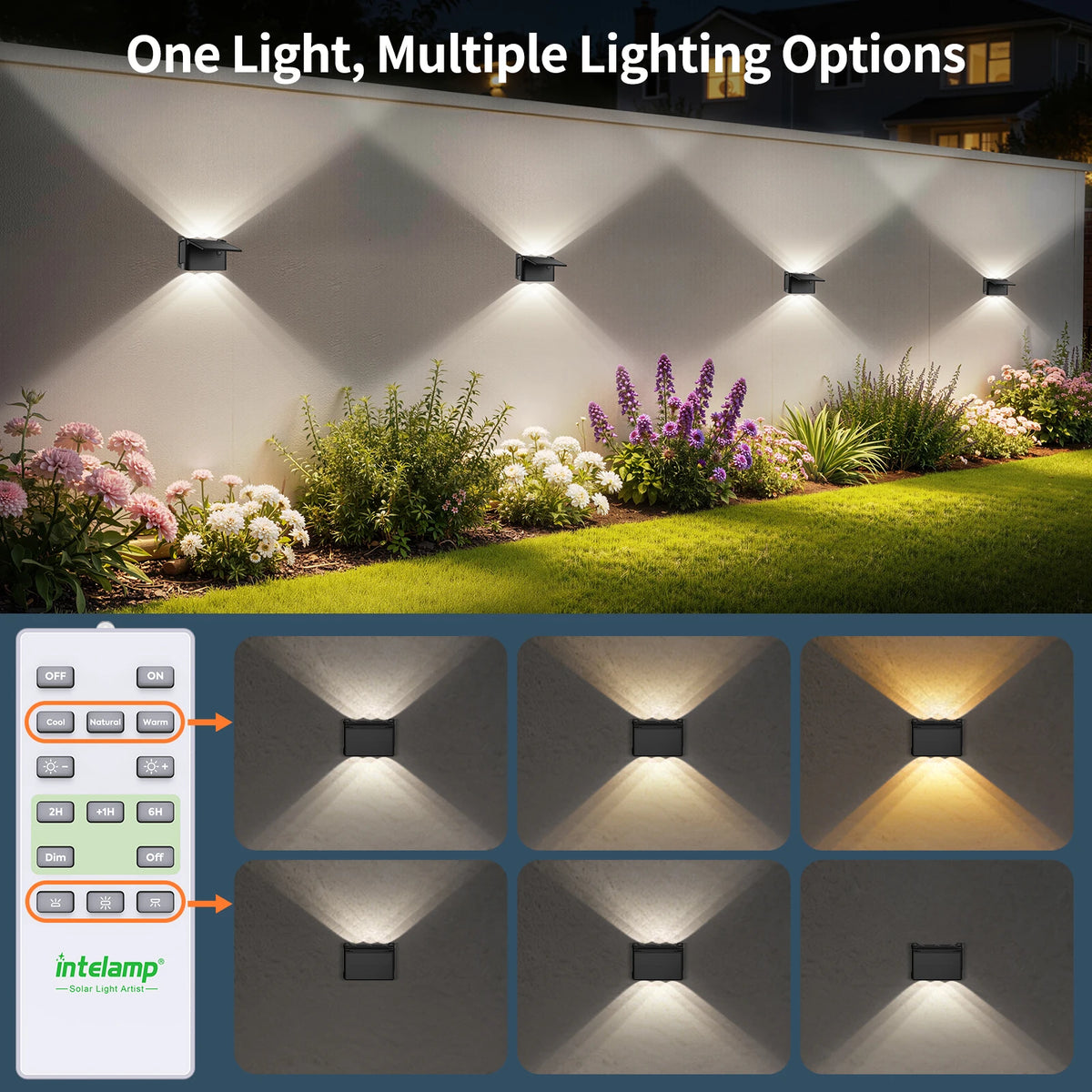 Intelamp Dimmable Solar Wall Lights With Remote Control For Outdoor