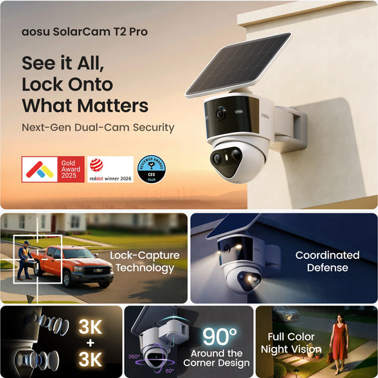 AOSU Solar Wireless Outdoor Dual AI Security Camera System