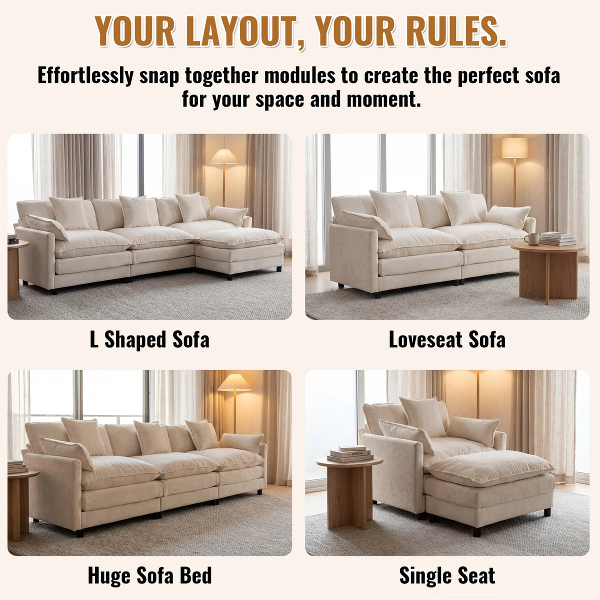 Redlife Modern L Shaped Sectional Sofa With Ottoman And Cushions