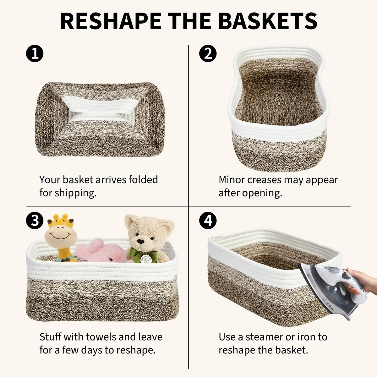 HiMISS Cotton Rope Rectangular Multi Purpose Storage Baskets