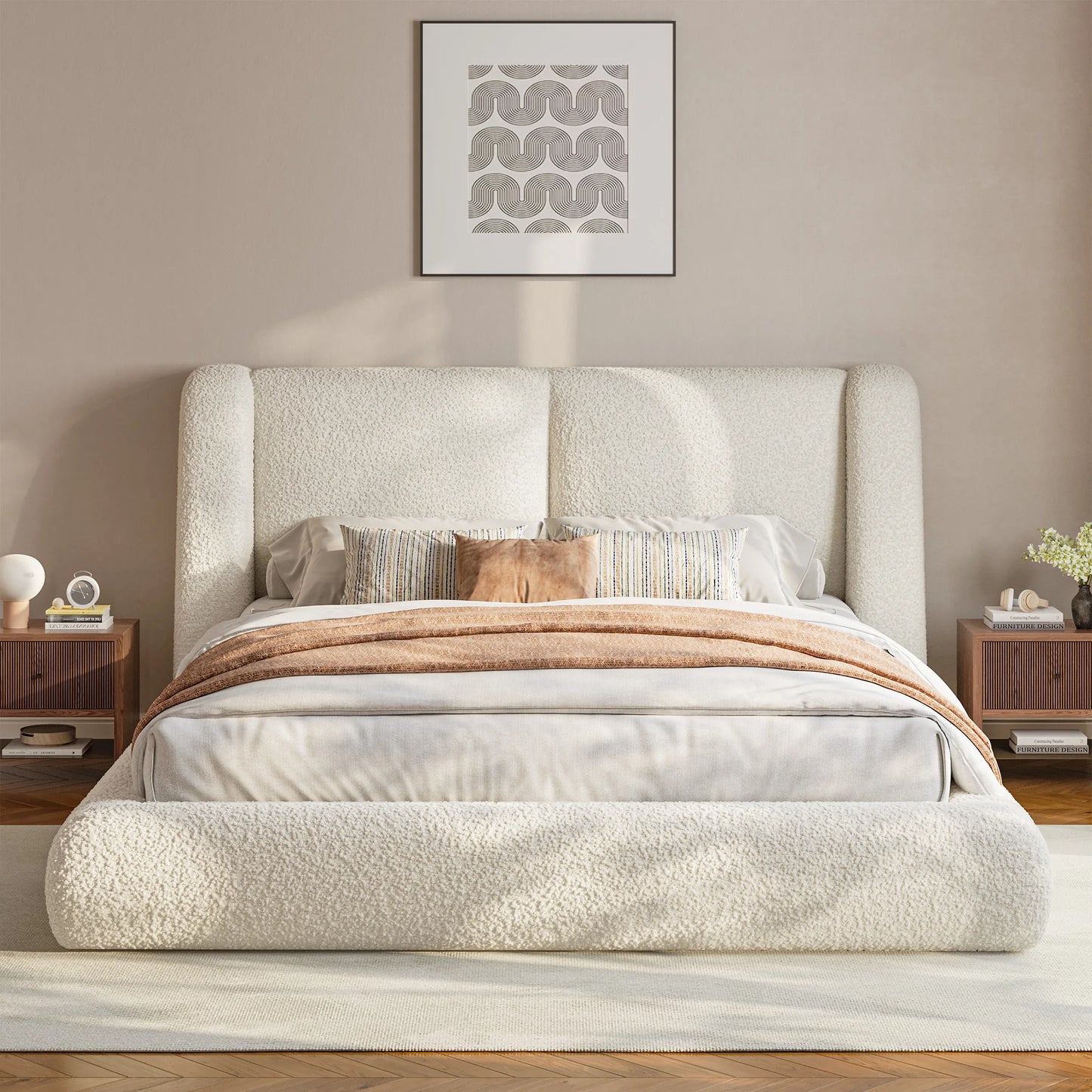 EnHomee Upholstered Cloud Bed Frame With Thick Padded Headboard