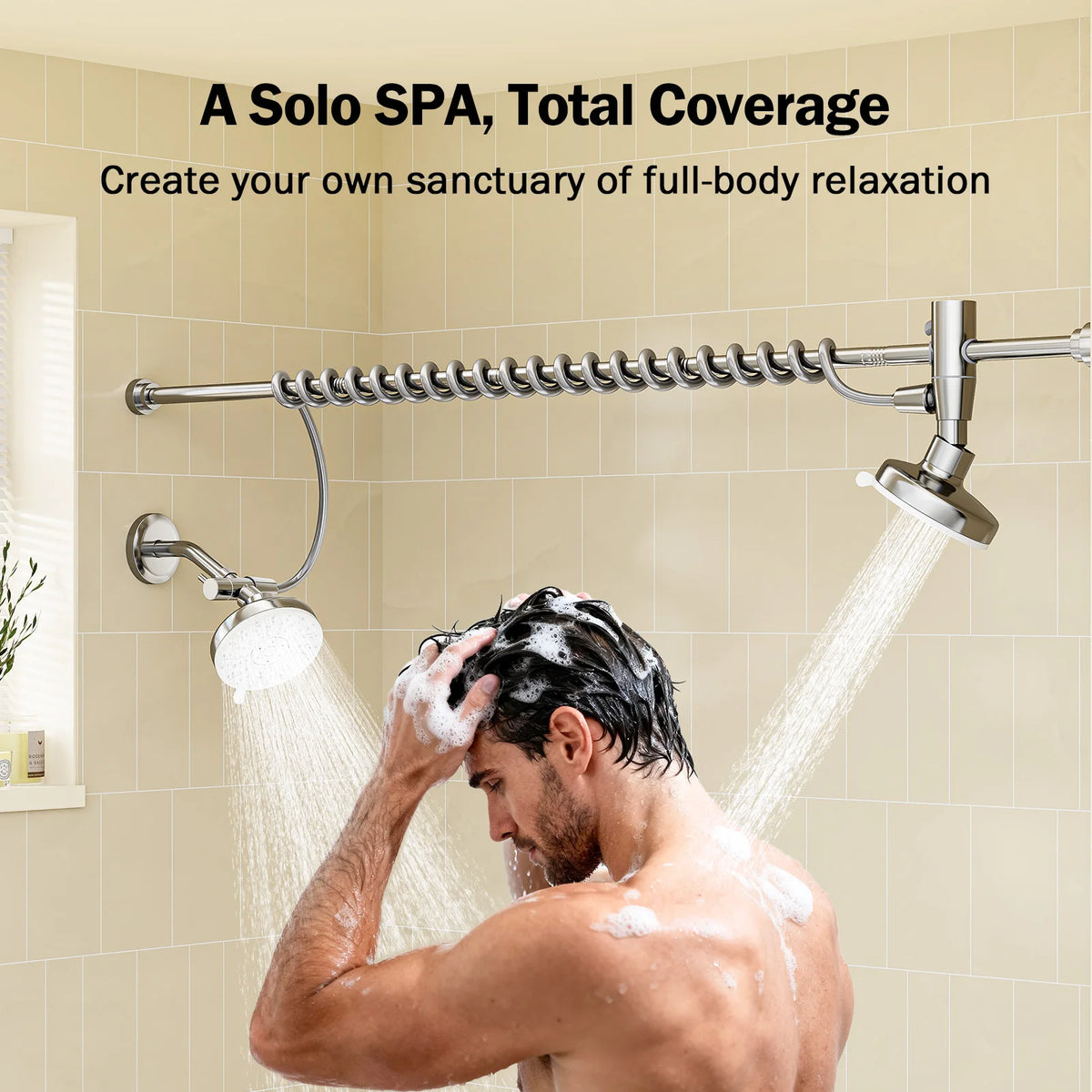 Stainless Steel Dual Shower Head For Two With Adjustable Slider