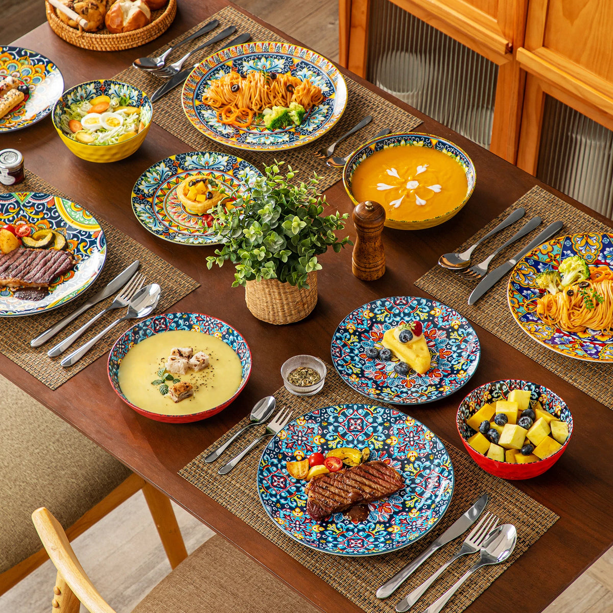 Malacasa Complete Ceramic Dinnerware Set Bohemian Porcelain Tableware