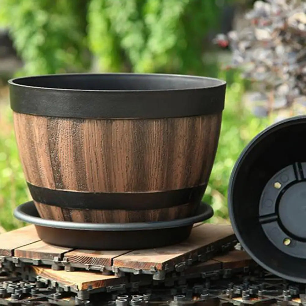 Rustic Farmhouse Whiskey Barrel Planter Pot With Drainage Holes
