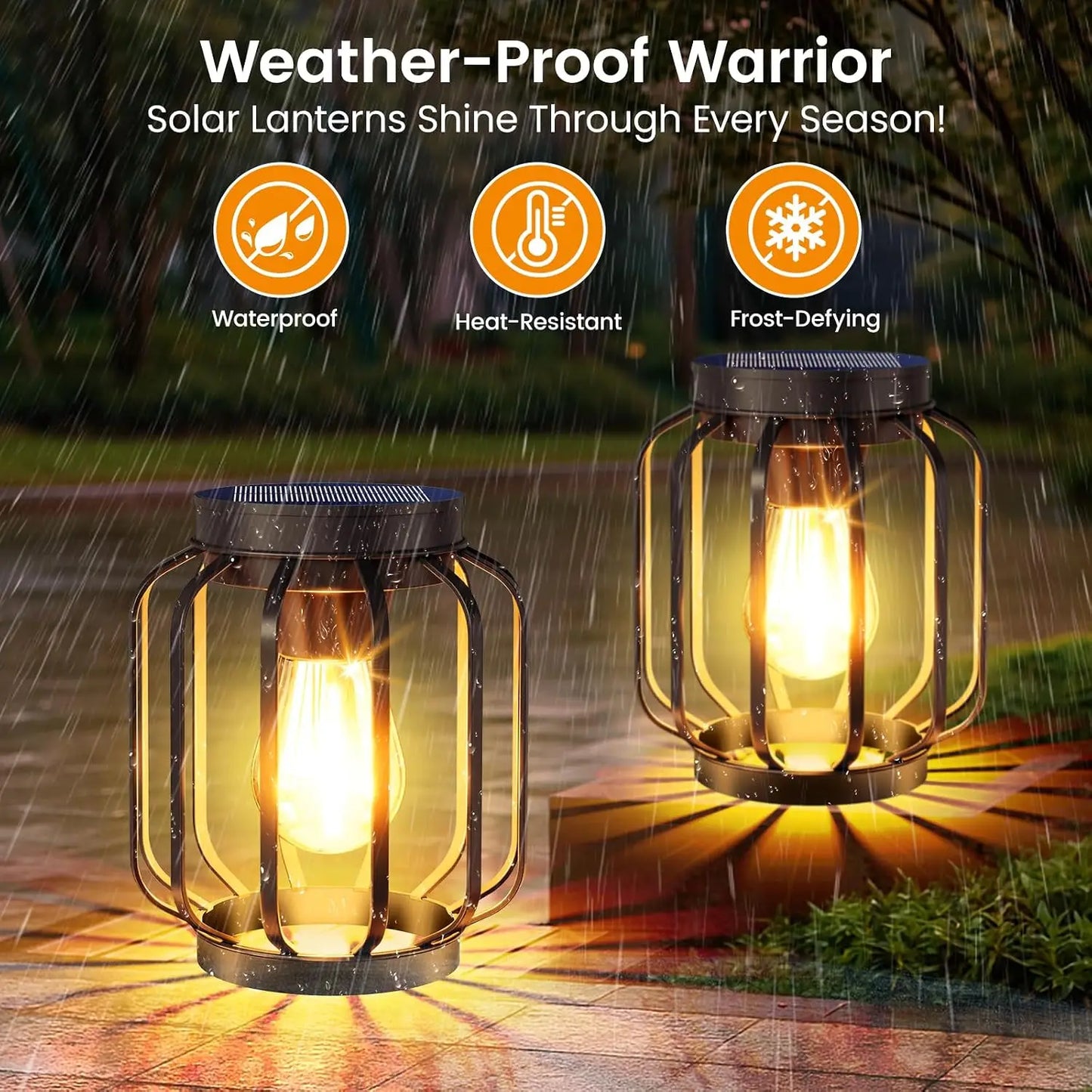 Waterproof Four Pack Outdoor Solar Lanterns With Auto Switch Hooks
