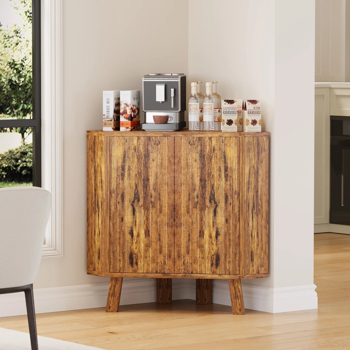 HiMISS Industrial Farmhouse Corner Storage Cabinet with Adjustable Shelf