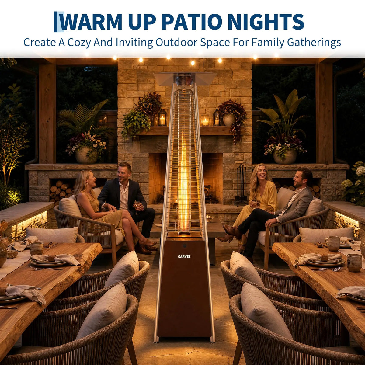 HiMiss Pyramid Propane Patio Heater With Glass Flame Tube
