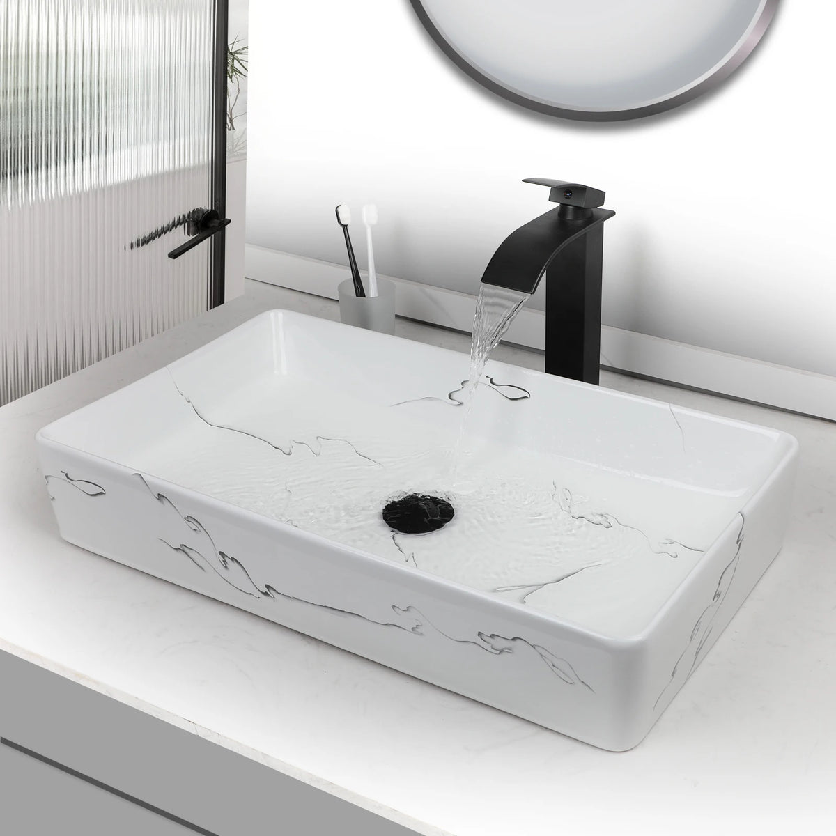 KEMAIDI Rectangular Ceramic Bathroom Vessel Sink Above Counter