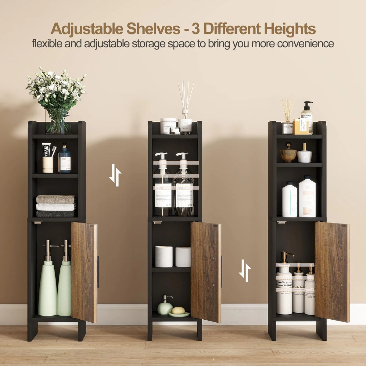 Wooden Corner Bathroom Storage Cabinet With Fluted Door And Adjustable Shelves