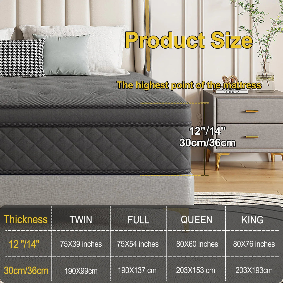 LAYROAD Memory Foam Hybrid Mattress With Pocket Springs Medium Firm