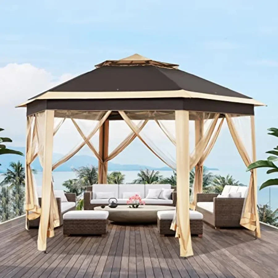 Hexagonal Pop Up Gazebo Outdoor Garden Sun Shade Canopy Tent