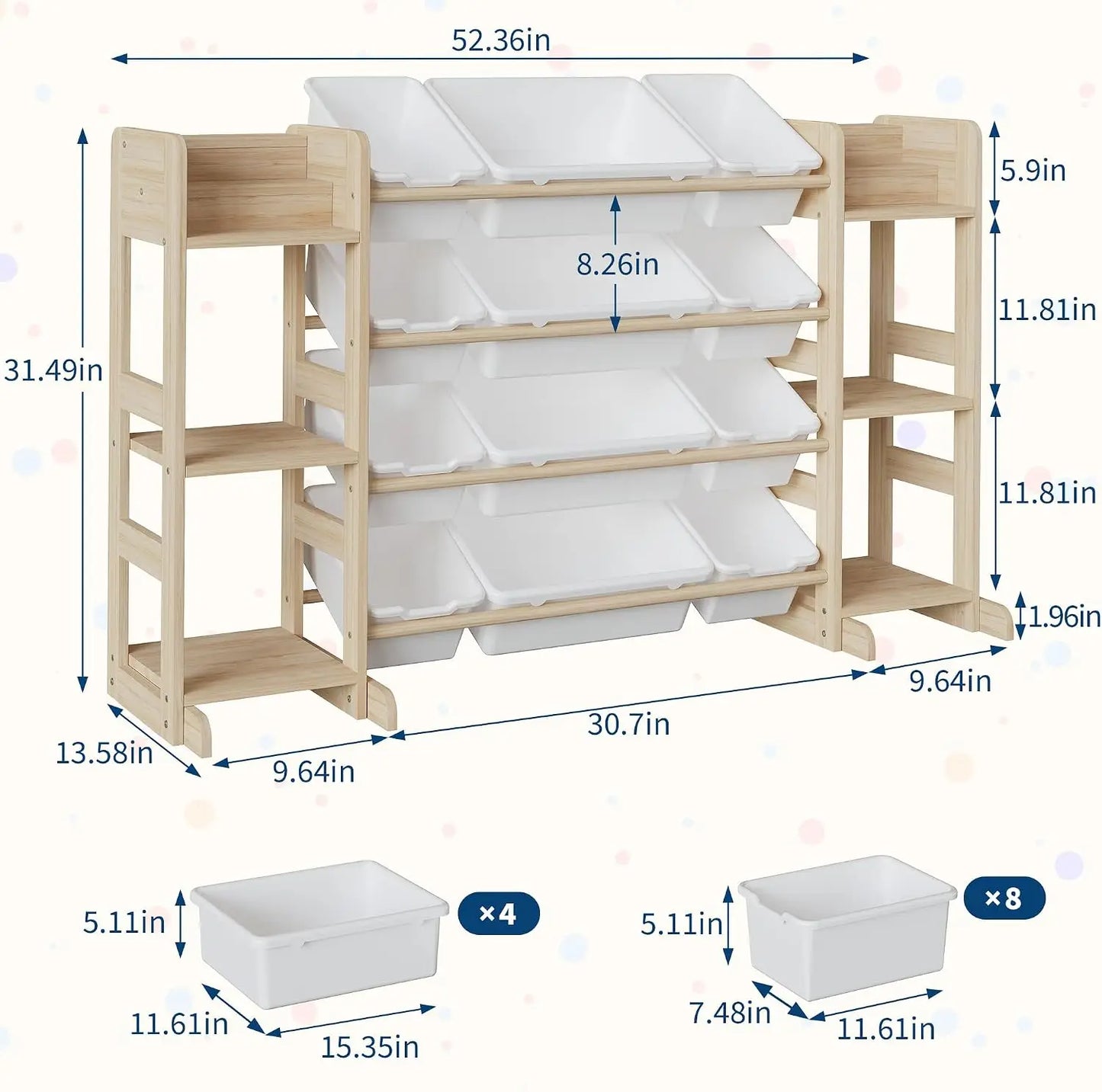 Tacleekii Toy Storage Shelf Featuring Plastic Bins And Wood Units