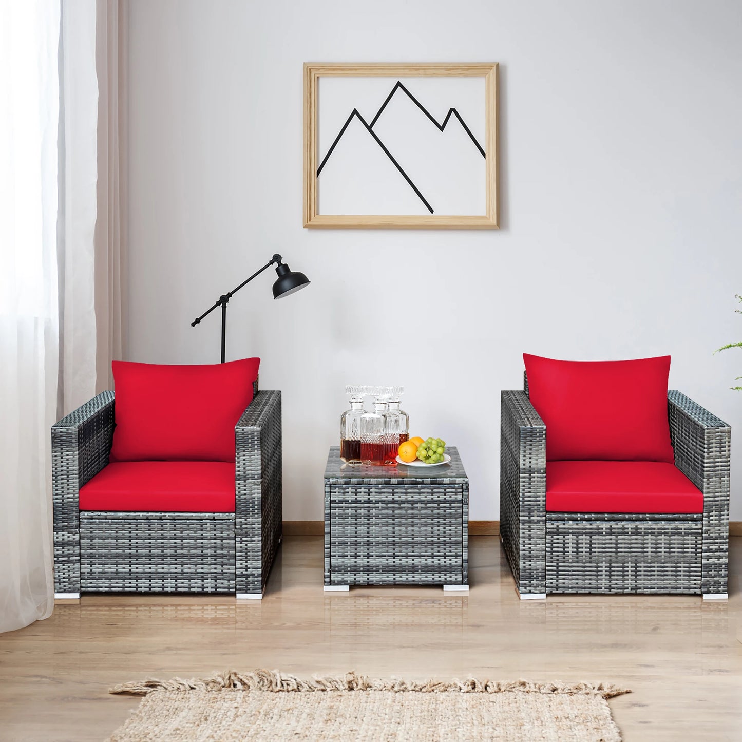 HOMASIS Outdoor Rattan Patio Sofa Set With Coffee Table