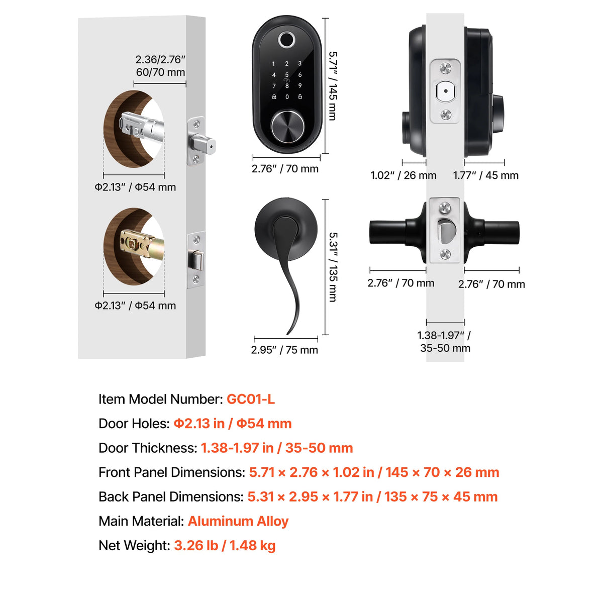 SucceBuy Fingerprint Touchscreen Electronic Door Lock With Auto Locking