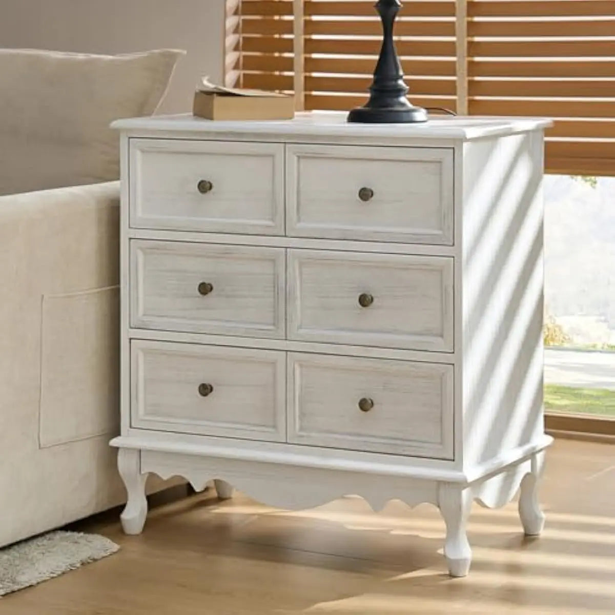 Solid Wood Nightstand With USB Hub Three Drawers Rustic Farmhouse
