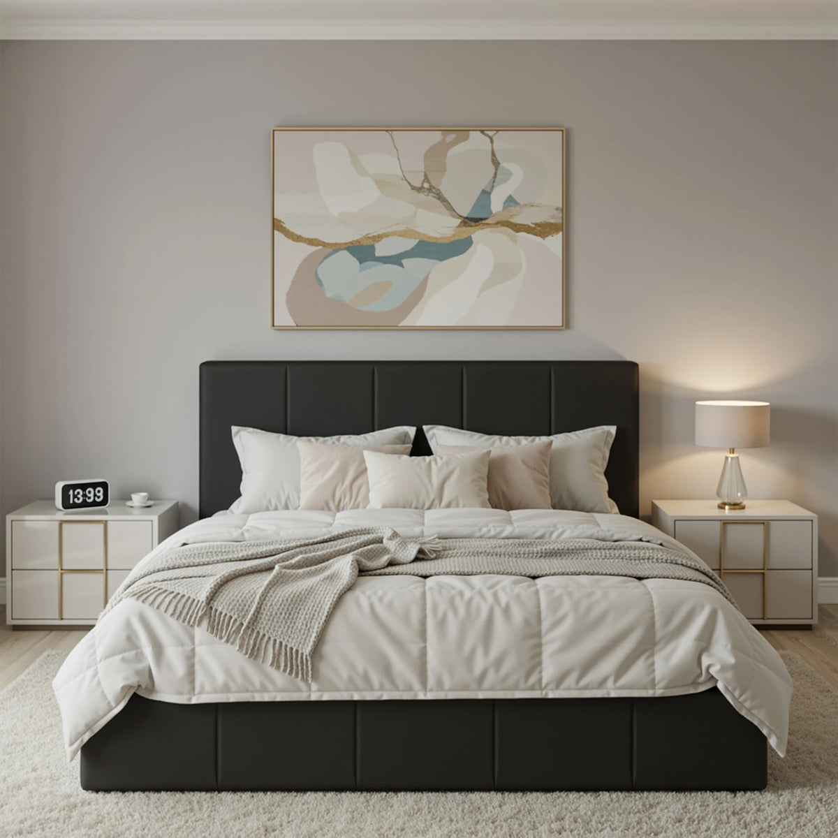 HOOMIC Dutch Velvet Upholstered Platform Bed With Tufted Headboard
