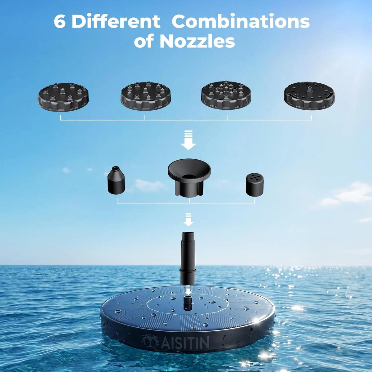 Premium Floating Solar Fountain With Six Nozzles For Garden Pond Landscape