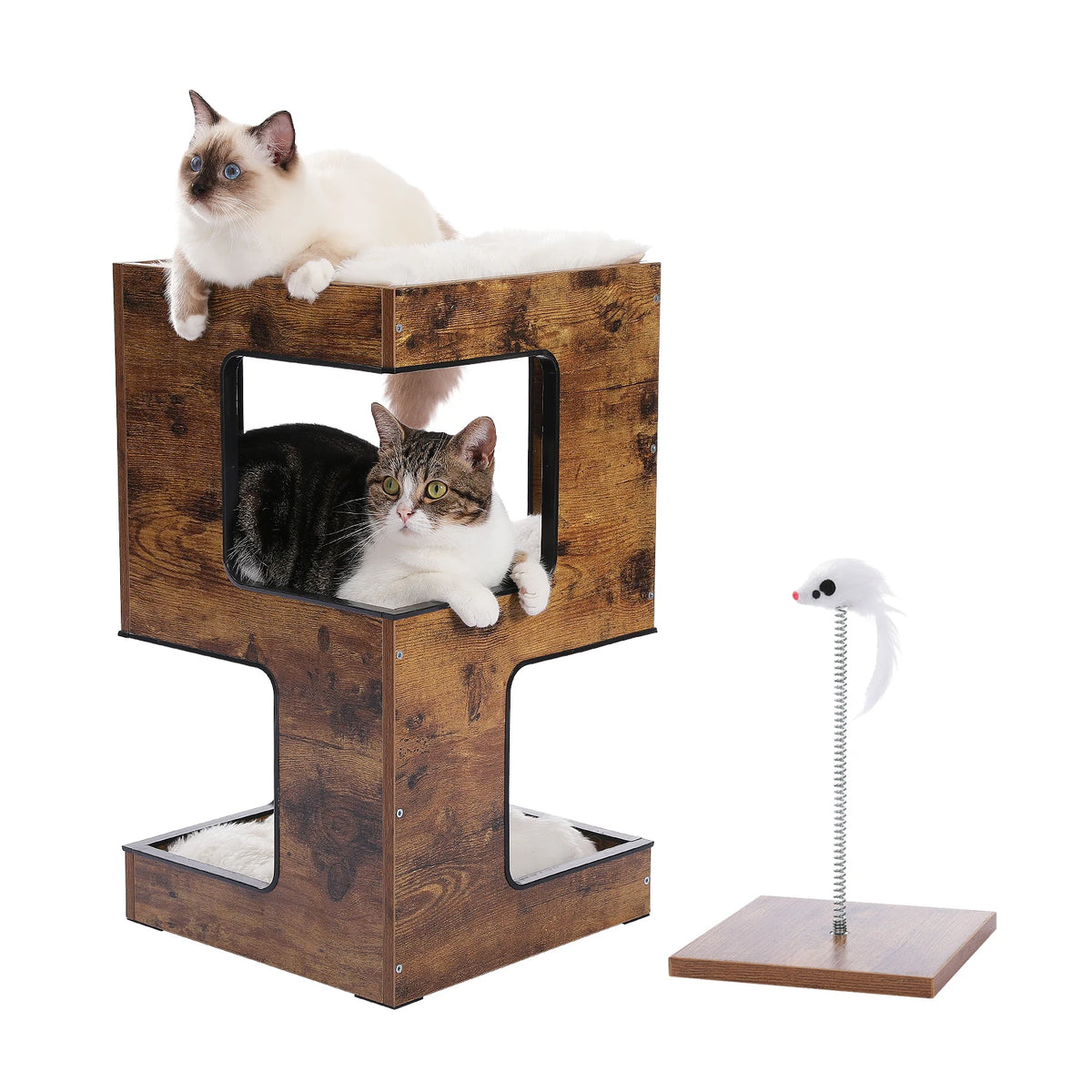 PAWZ Road Modern Wood Cat Tree Condo With Scratching Pad
