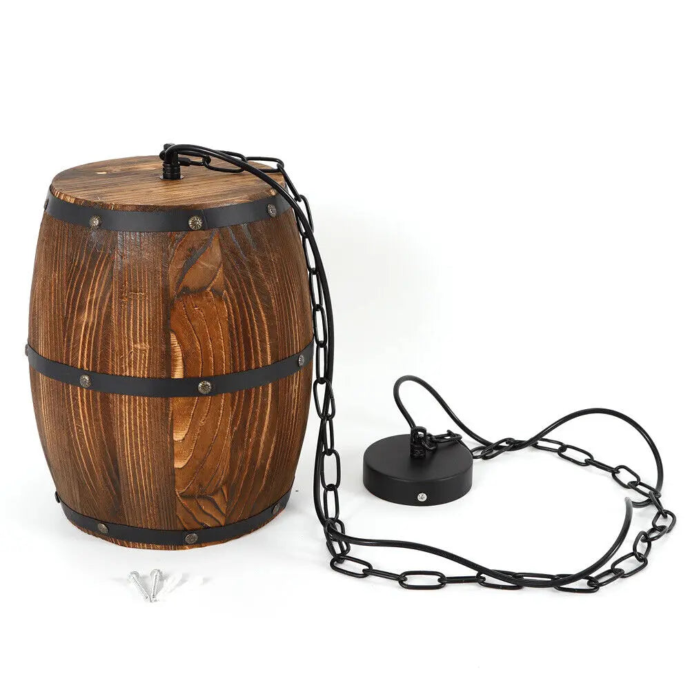 Vintage Wine Barrel Wooden Rustic Ceiling Pendant Lamp
