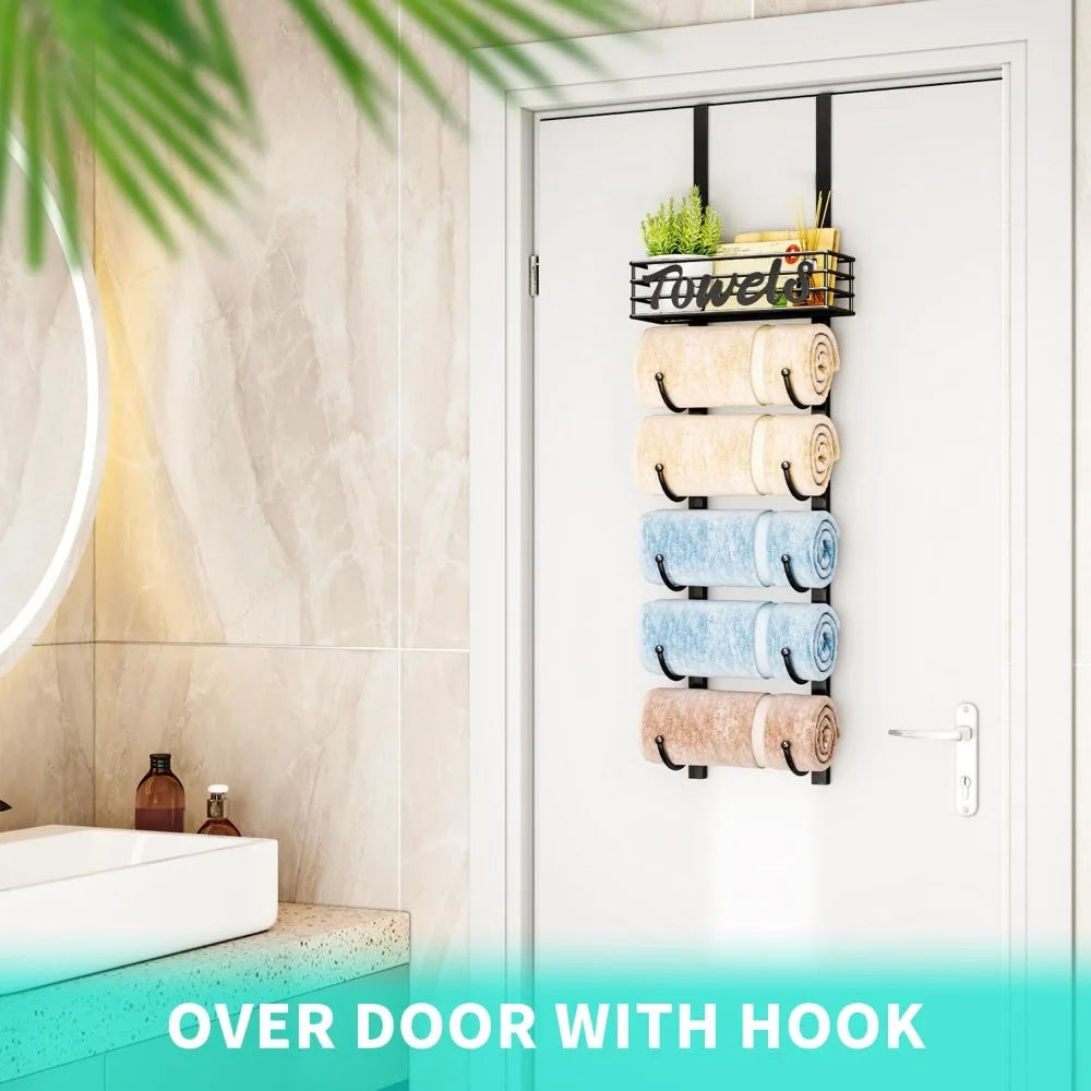 NBVCX Over Door Towel Rack With Metal Storage Basket