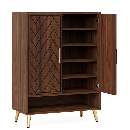 Tribesigns Wooden Shoe Cabinet With Doors And Adjustable Shelves