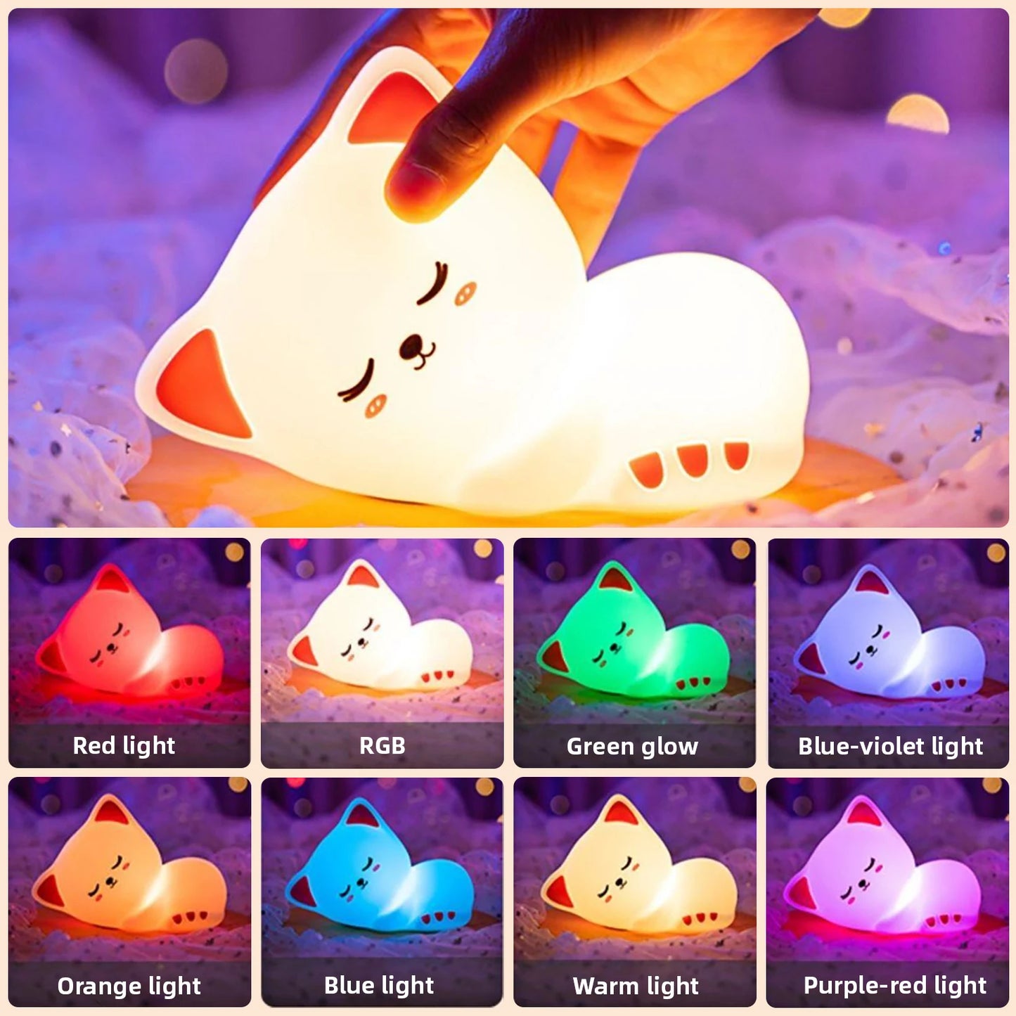 LED Barz Rechargeable Silicone Cat Night Light Touch Control Lamp