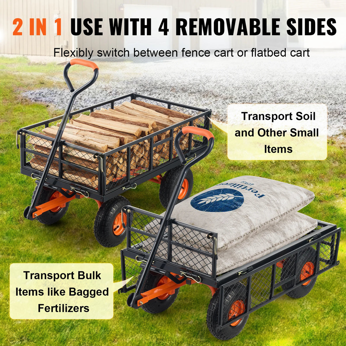 SucceBuy Heavy Duty Metal Garden Cart Versatile Utility Wagon