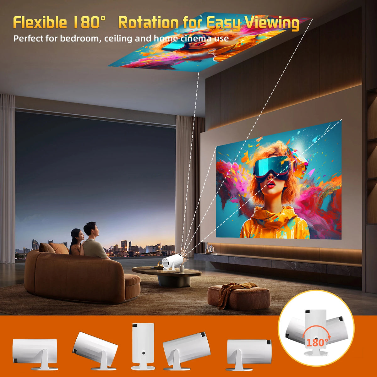 Portable Smart LED Projector Featuring 4K Decoding Android System