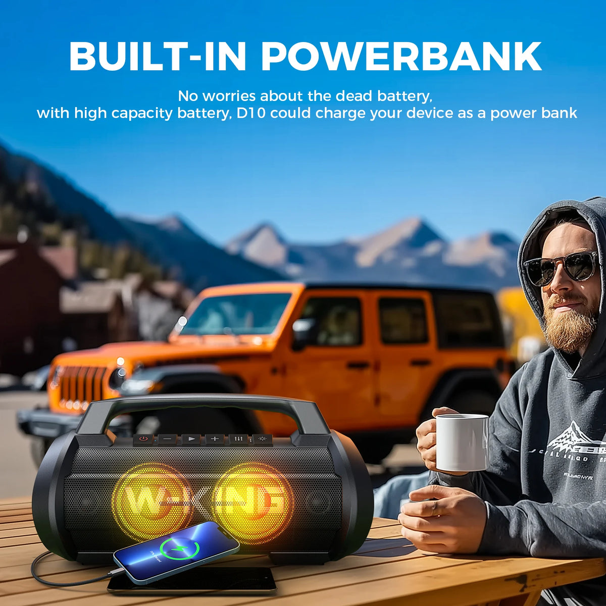 W-King 70W Portable Bluetooth Speaker With Subwoofer And IPX6 Waterproof