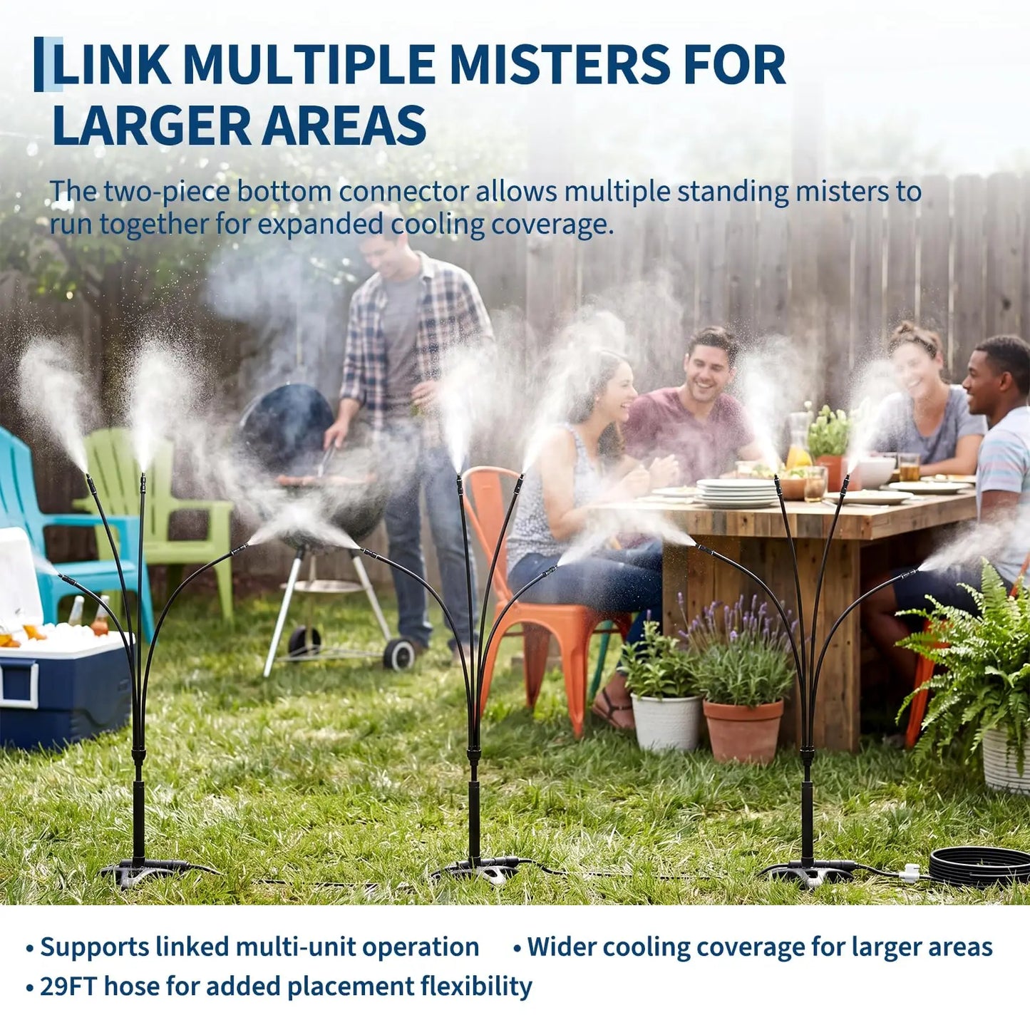 HiMISS Standing Misting System With Four Adjustable Mist Heads For Patios