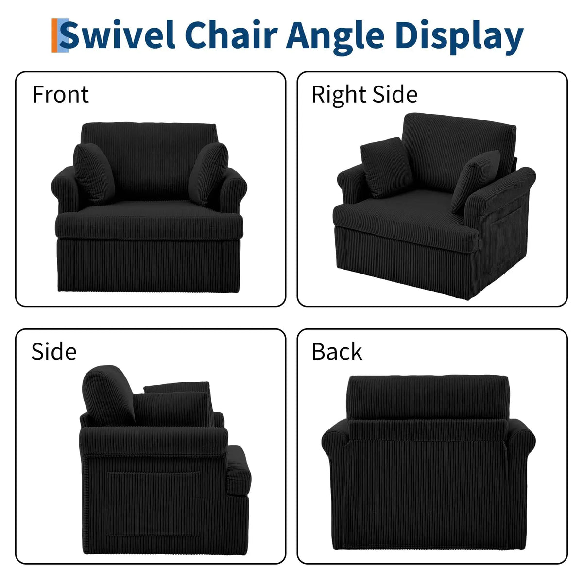 HiMISS Modern Corduroy Swivel Accent Chair With Storage Pockets