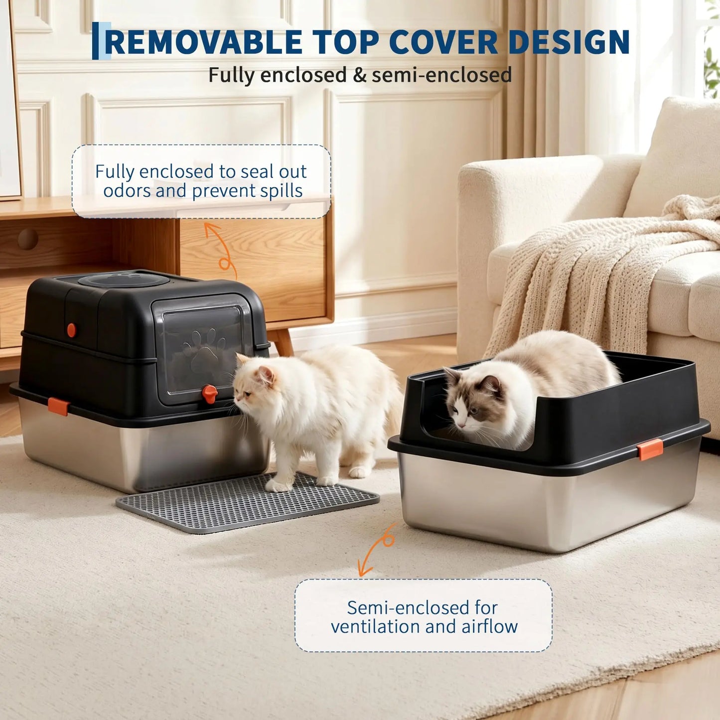 Studyset Stainless Steel Enclosed Cat Litter Box With Lid