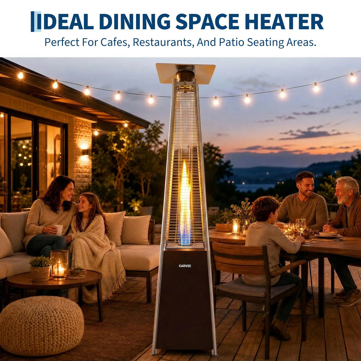 HiMiss Pyramid Propane Patio Heater With Glass Flame Tube