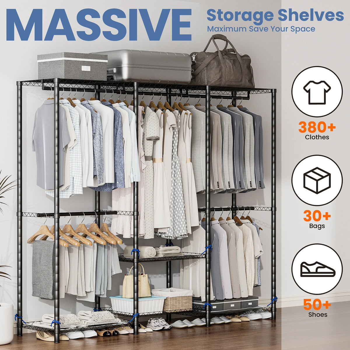 Freestanding Metal Clothes Rack Storage Organizer For Home And Bedroom