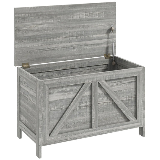 HOMCOM Farmhouse Storage Bench With Lift Top And Safety Hinge