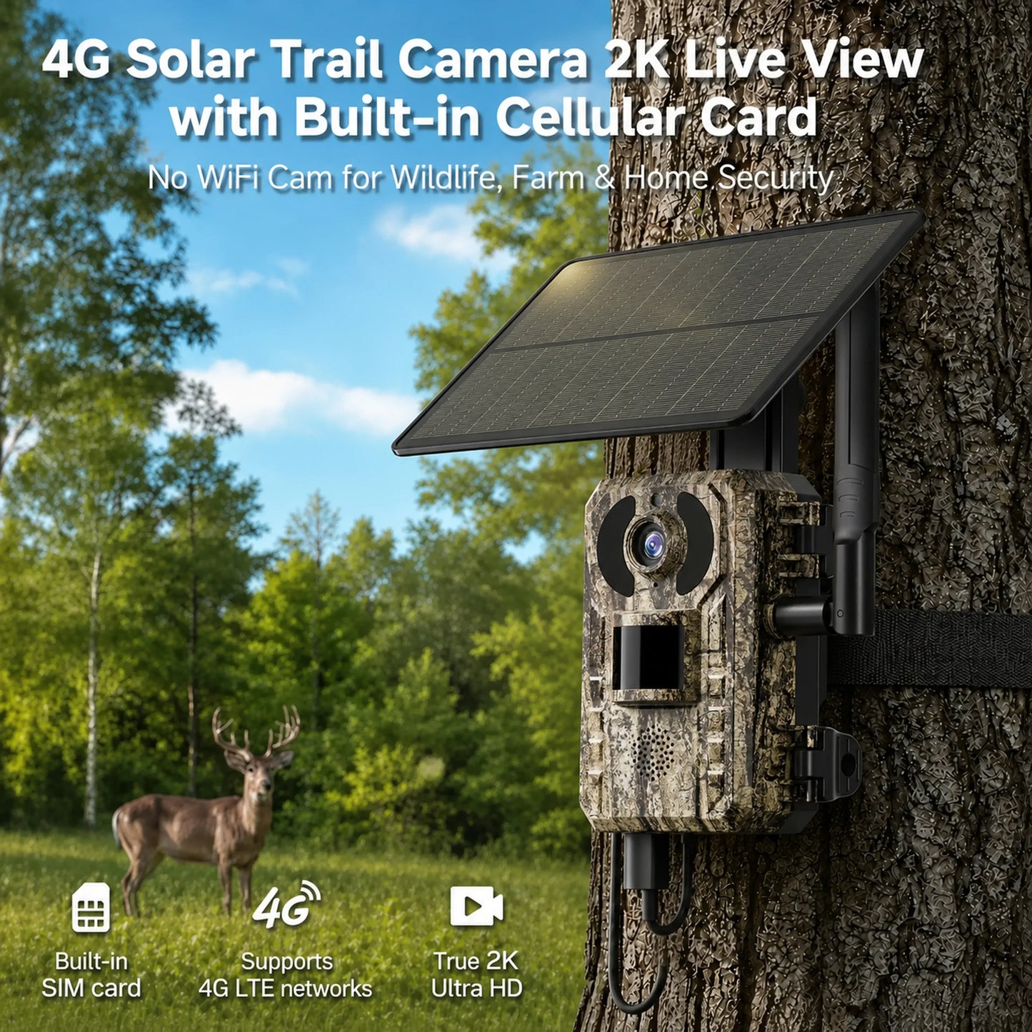 Solar Powered 4G Hunting Camera With Night Vision App Control