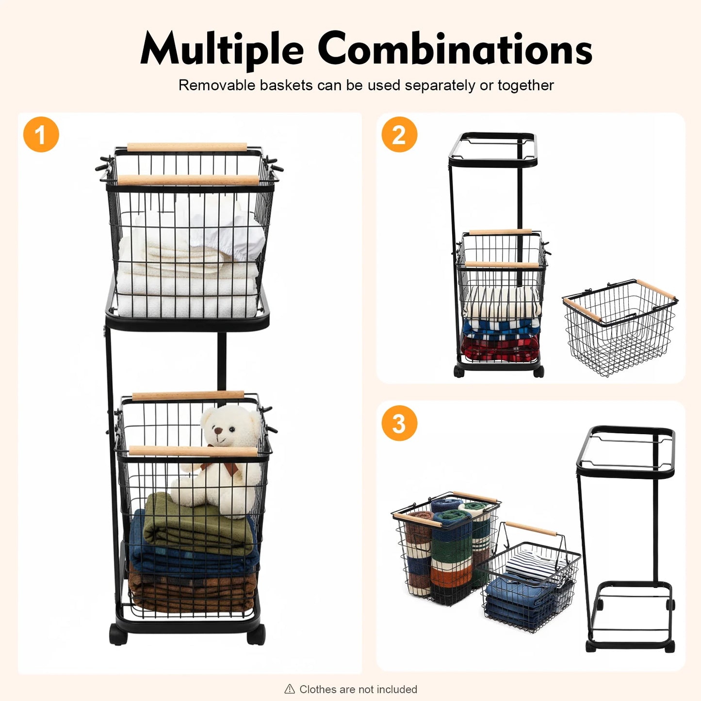 Bymaocar Two Tier Rolling Laundry Cart With Detachable Mesh Baskets