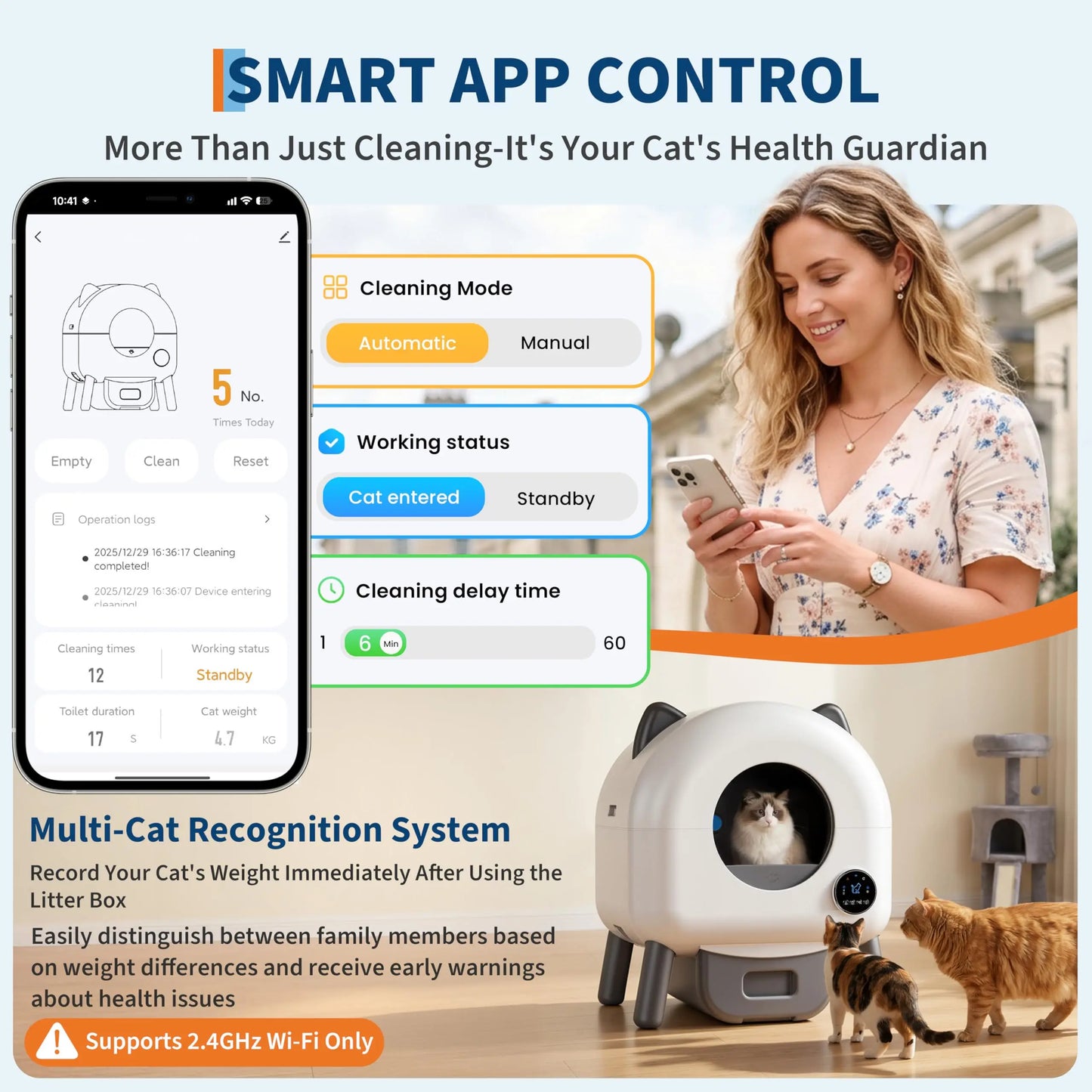 HiMISS Automatic Self Cleaning Cat Litter Box Smart App Control