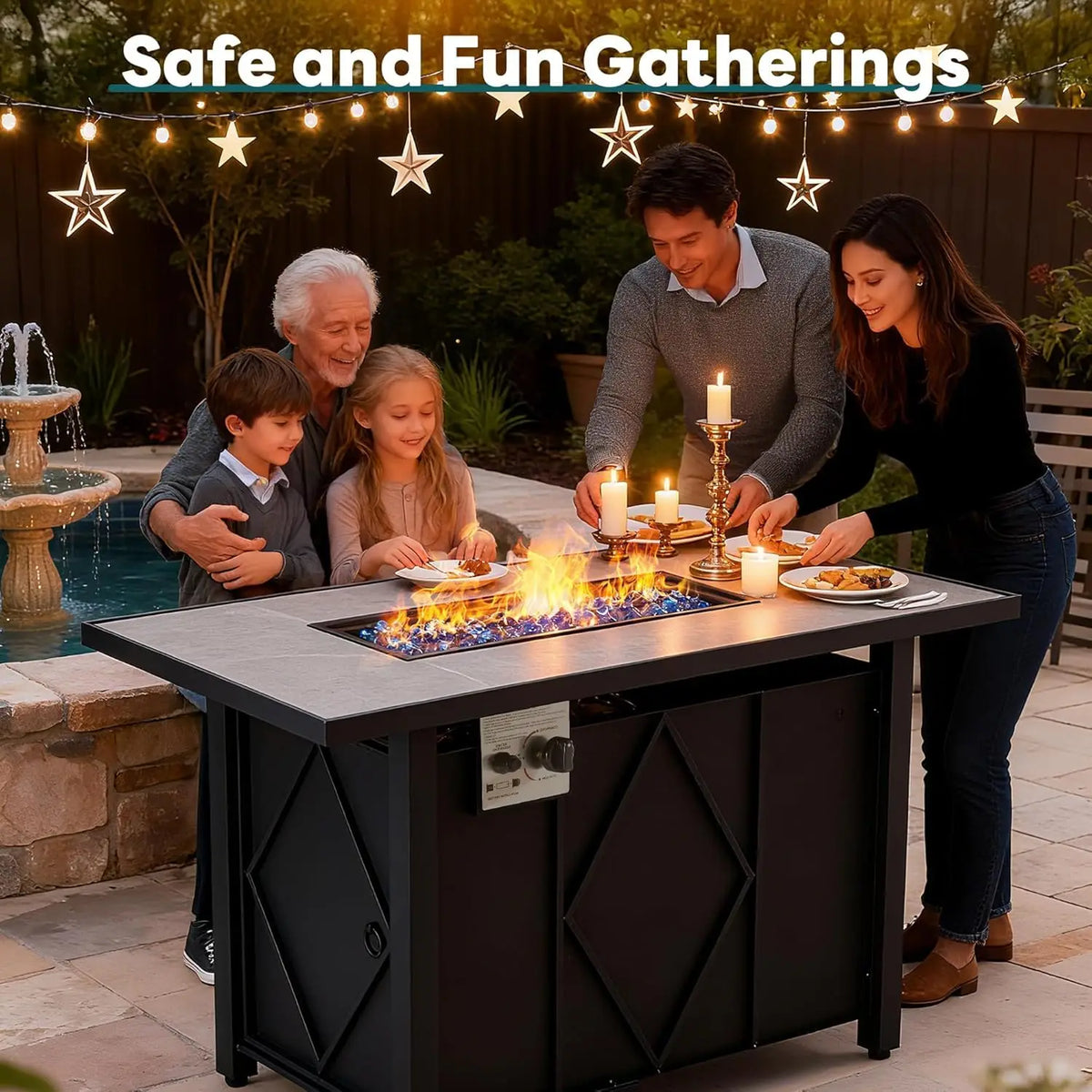 JHK Outdoor Propane Fire Pit Table Featuring Stainless Steel Construction