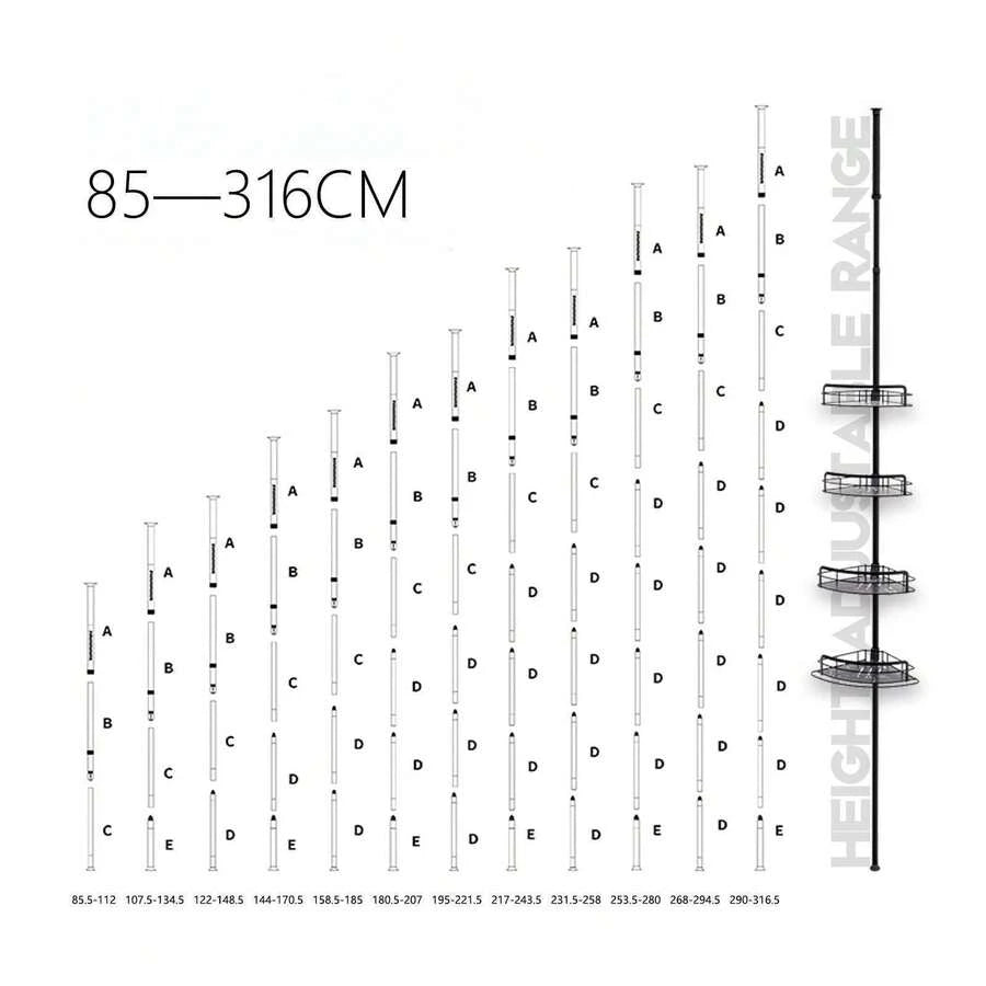Four Tier Corner Shower Shelf Adjustable No Drill Bathroom Caddy