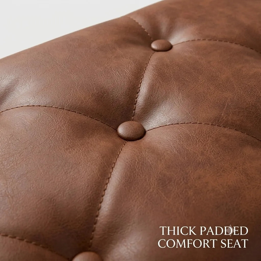 Tufted Leather Storage Ottoman Bench With Flip Top Hidden Compartment