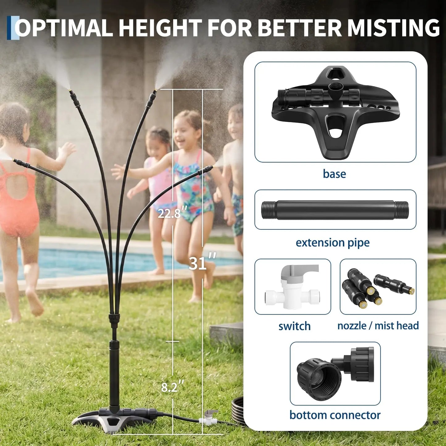 HiMISS Standing Misting System With Four Adjustable Mist Heads For Patios