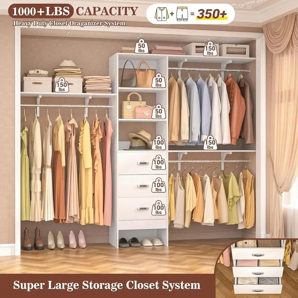 Adjustable Wood Closet Organizer With Three Wall Mount Hanging Rods